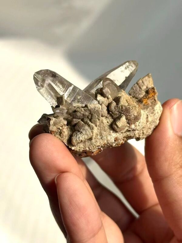 Twin-Cone Himalayan  Crystal Cluster with Calcite Intergrowth  15I