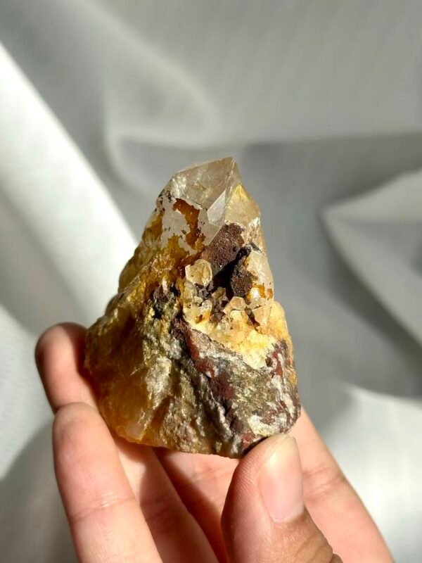 Yellow Rubber Flower Crystal with Limonite Intergrowth - Himalayan Tibetan Mine Origin 12H