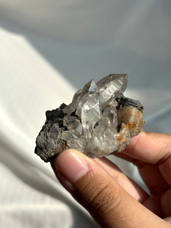 Black Iron Ore & Calcite Intergrown Himalayan Crystal Cluster  15E