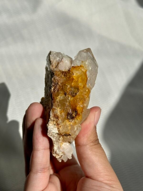 Himalayan Crystal Cluster with Yellow Gel Flower Inclusions and Symbiotic Jelly-like Calcite 11H