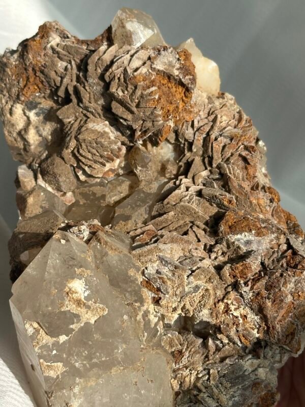 Tibetan Himalayan crystal and rose calcite symbiotic ornaments  09B