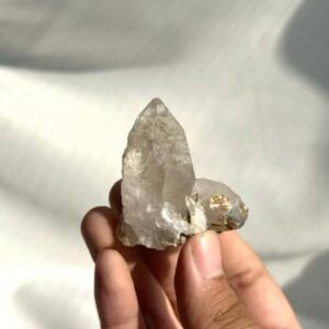 Transparent White Himalayan Crystal with Golden-Red Rutile Inclusions  14N