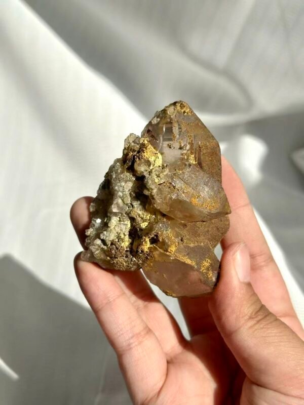Tea-Brown Himalayan Polysynthetic Crystal with Symbiotic Siderite and Rutile  A03
