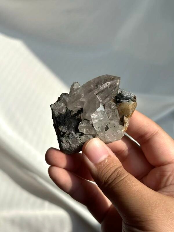 Black Iron Ore & Calcite Intergrown Himalayan Crystal Cluster  15E