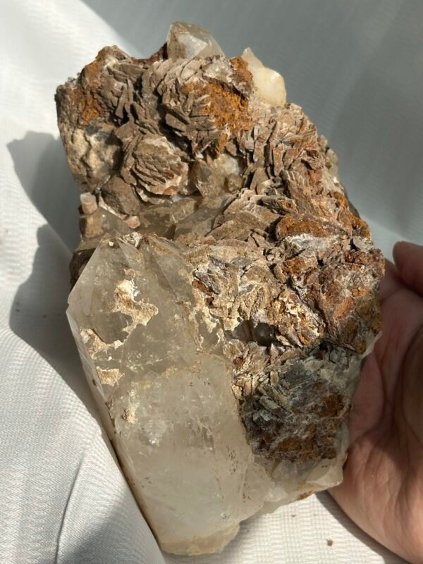 Tibetan Himalayan crystal and rose calcite symbiotic ornaments  09B