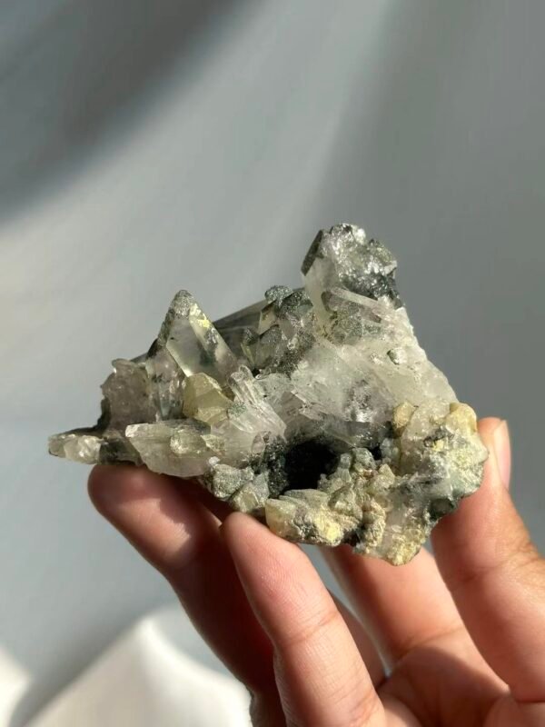 Green Phantom-Calcite Intergrown Himalayan Crystal Cluster  15D