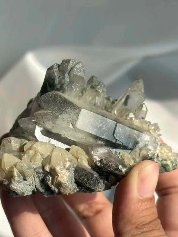 Green Phantom-Calcite Intergrown Himalayan Crystal Cluster  15D