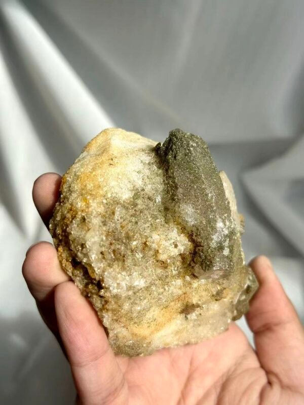 Tibetan Green Phantom Himalayan Crystal Cluster with Buddha's Top & Sparkling Crystal Druse Base  12F