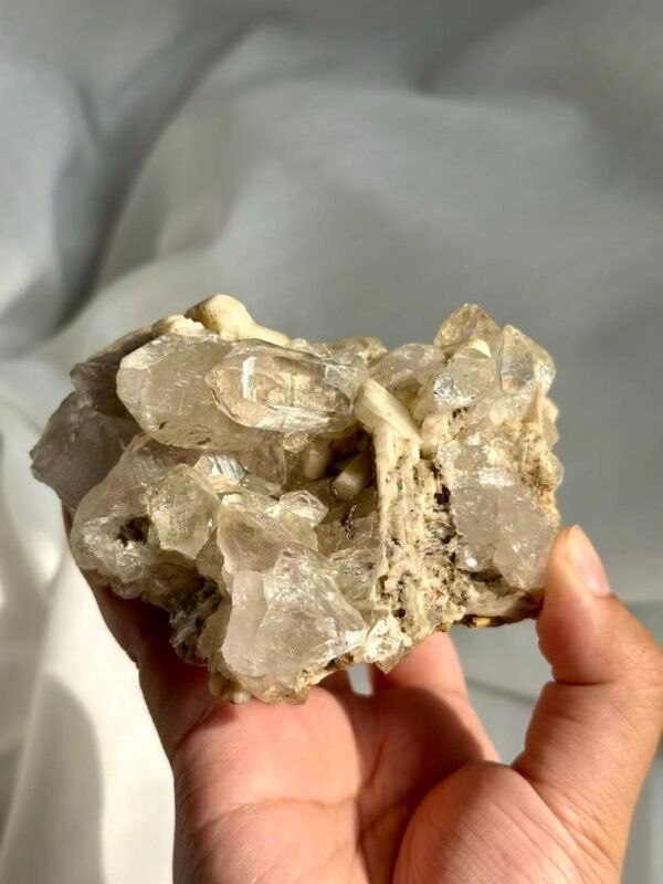 Himalayan Crystal Ornament with White Chocolate Calcite Symbiosis  13H