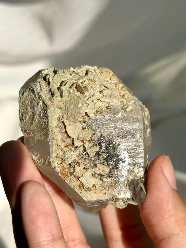 Himalayan Crystal: Black Silver Titanium Inclusions with Calcite Symbiosis 13C