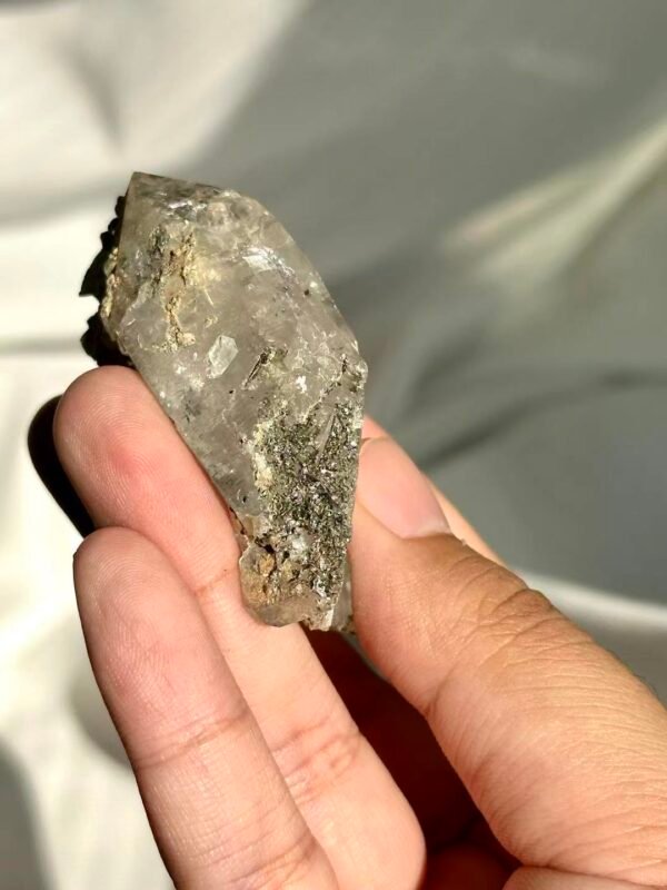 Himalayan Crystal: Black Silver Titanium Inclusions with Calcite Symbiosis 13C