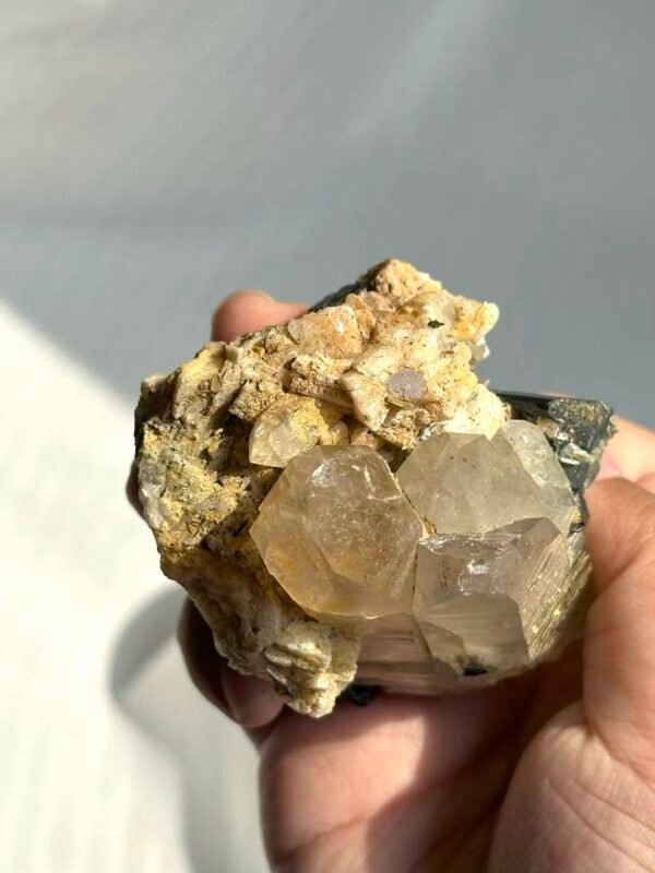 Himalayan Crystal Intergrown with Black Tourmaline & Albite - Medium Handheld Size  15G