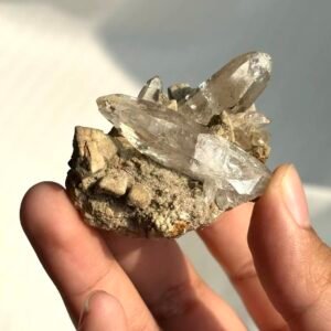 Twin-Cone Himalayan  Crystal Cluster with Calcite Intergrowth  15I