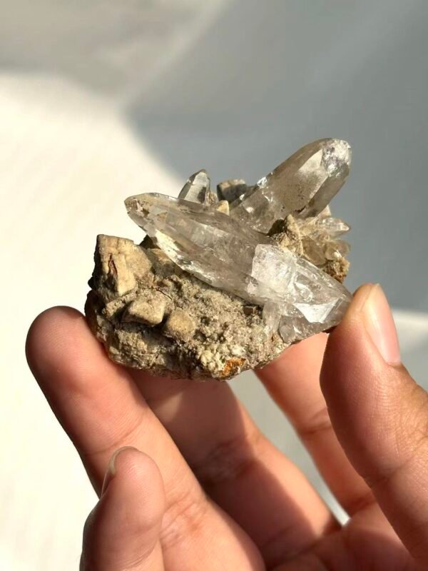Twin-Cone Himalayan  Crystal Cluster with Calcite Intergrowth  15I
