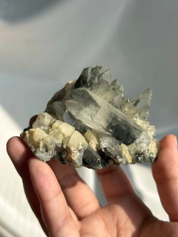 Green Phantom-Calcite Intergrown Himalayan Crystal Cluster  15D