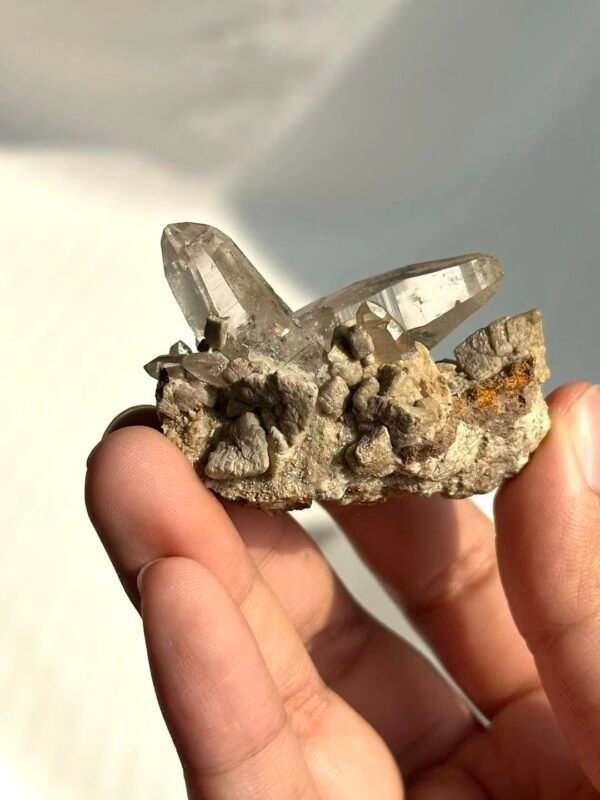 Twin-Cone Himalayan  Crystal Cluster with Calcite Intergrowth  15I