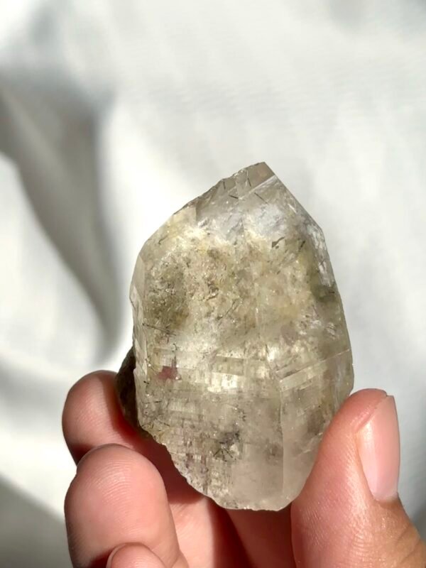 Transparent Himalayan crystal with white ghost and rutine interior  11C