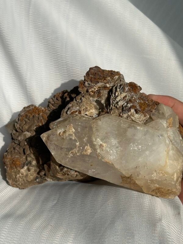 Tibetan Himalayan crystal and rose calcite symbiotic ornaments  09B