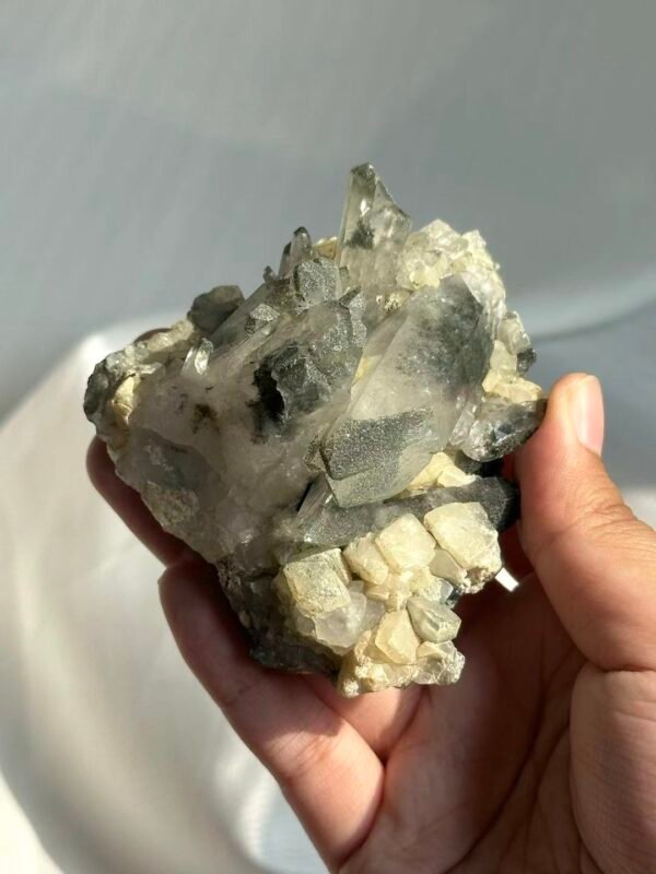 Green Phantom-Calcite Intergrown Himalayan Crystal Cluster  15D