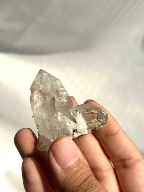 Transparent White Himalayan Crystal with Golden-Red Rutile Inclusions  14N
