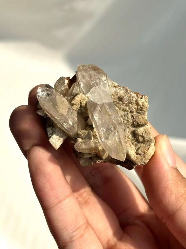 Twin-Cone Himalayan  Crystal Cluster with Calcite Intergrowth  15I