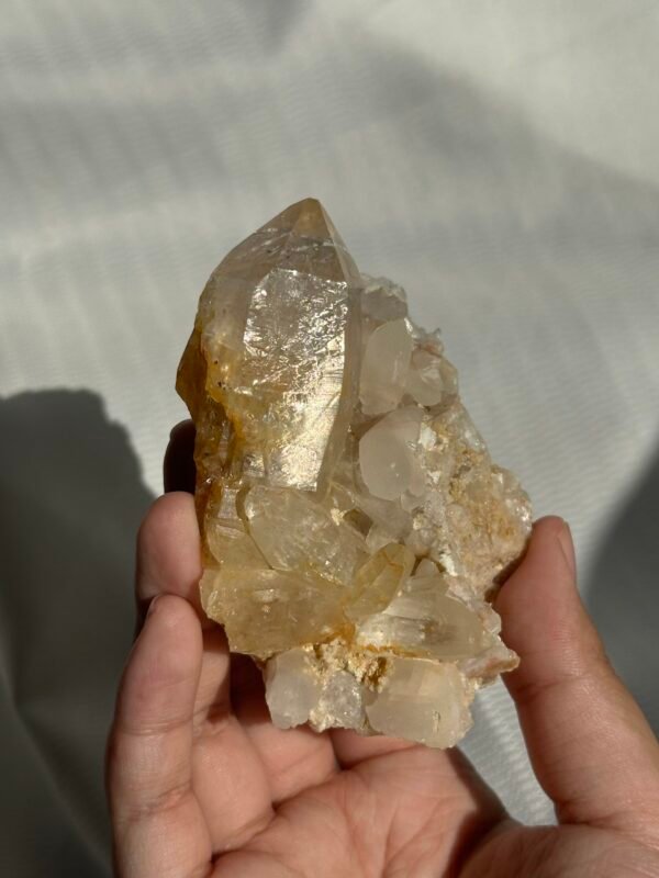 Himalayan Crystal Cluster with Yellow Gel Flower Inclusions and Symbiotic Jelly-like Calcite 11H