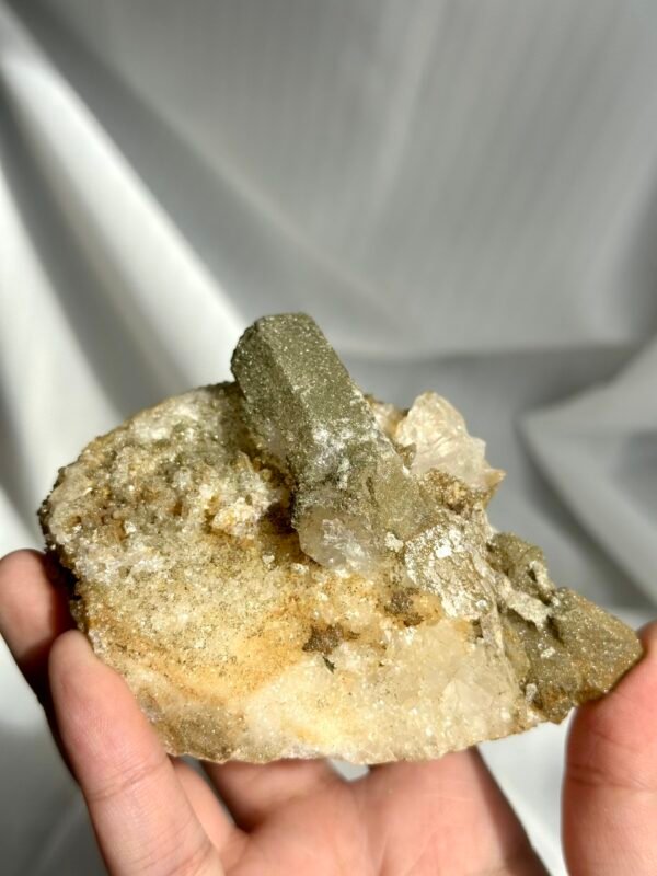 Tibetan Green Phantom Himalayan Crystal Cluster with Buddha's Top & Sparkling Crystal Druse Base  12F