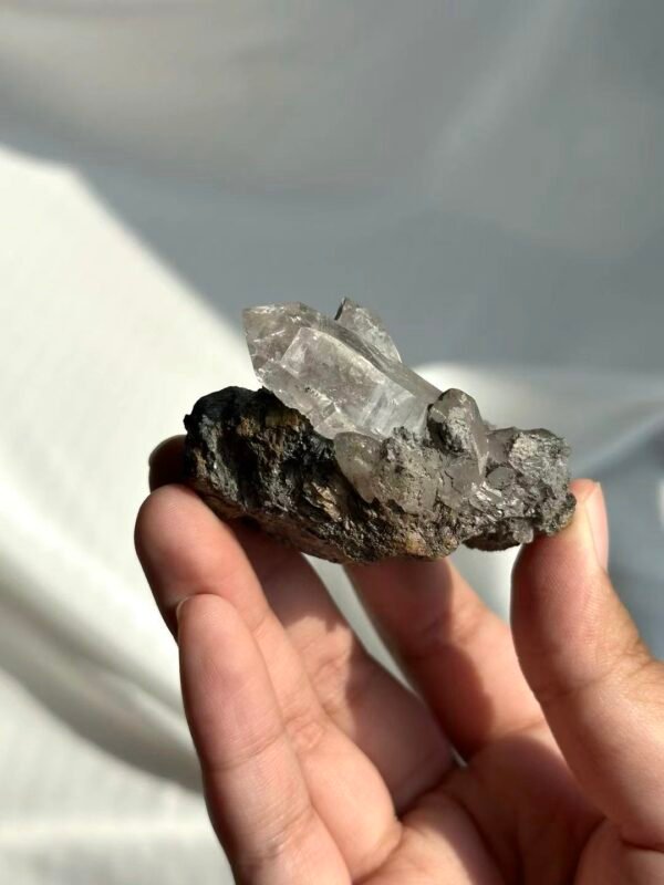 Black Iron Ore & Calcite Intergrown Himalayan Crystal Cluster  15E