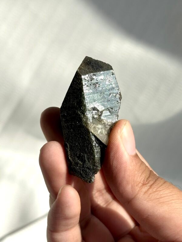 Small Single Himalayan Crystal (from Tibetan Mining Areas) with Enclosed Deep Green Phantom Quartz  14I