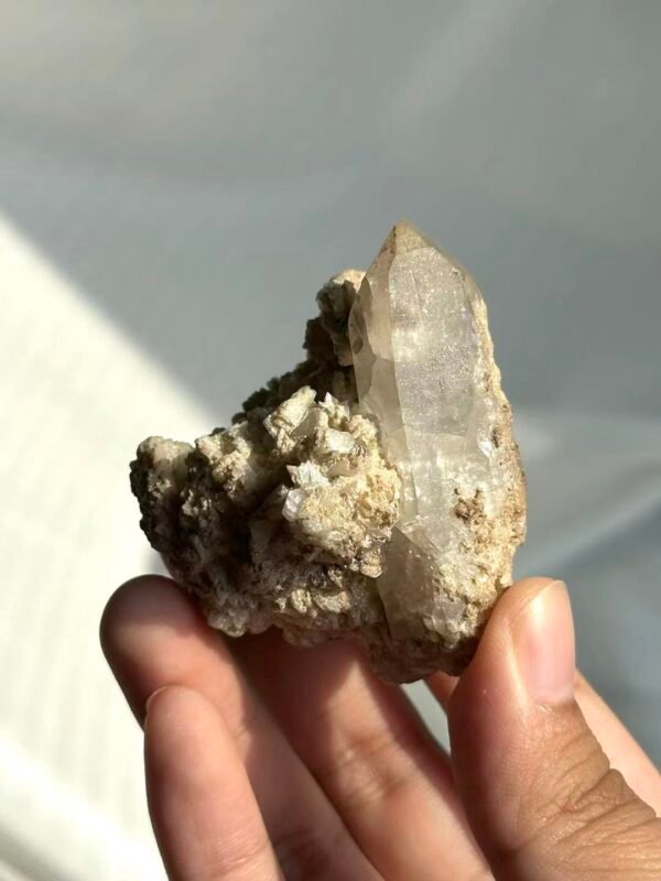 Intergrown Himalayan Crystal with Platinum-White Calcite, Fine Sparkling Mica & Small Green Ore  15F