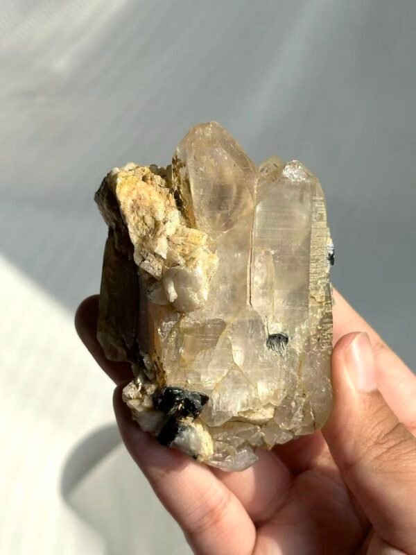 Himalayan Crystal Intergrown with Black Tourmaline & Albite - Medium Handheld Size  15G
