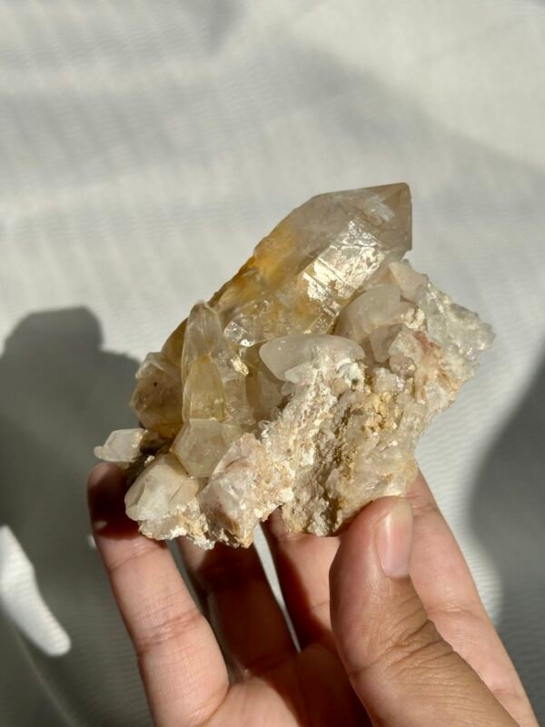Himalayan Crystal Cluster with Yellow Gel Flower Inclusions and Symbiotic Jelly-like Calcite 11H