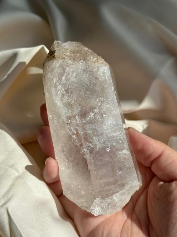 A04  Pakistan Himalayan Quartz Big Palm Stone | Dreamy Ice Flakes & Rainbow Inclusions