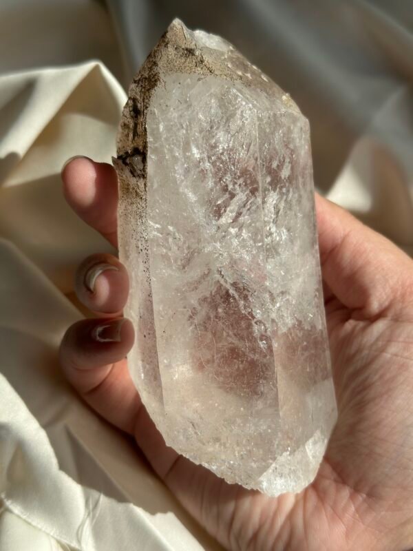 A04  Pakistan Himalayan Quartz Big Palm Stone | Dreamy Ice Flakes & Rainbow Inclusions